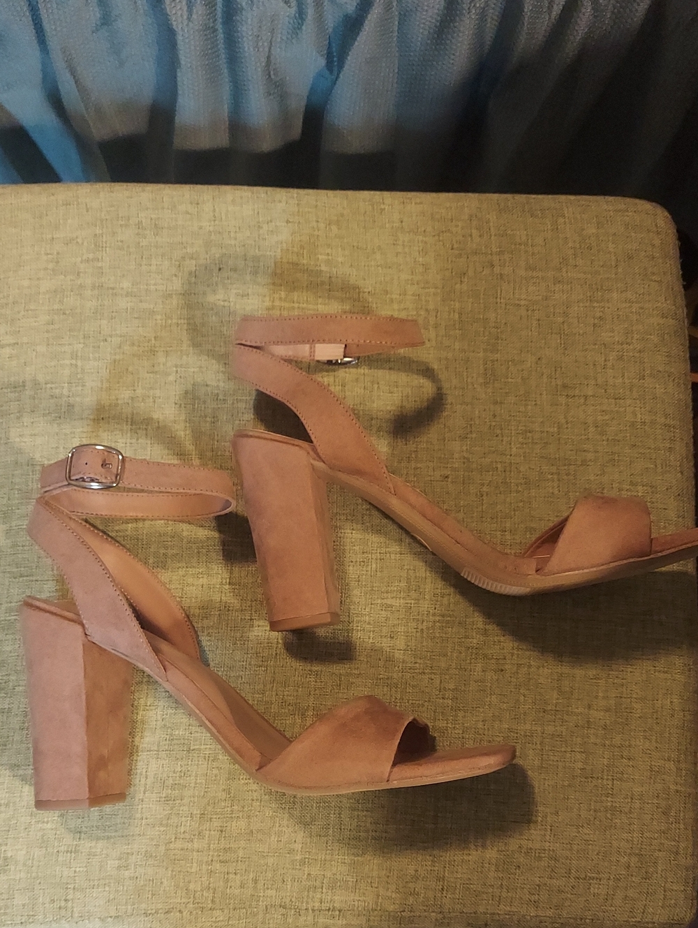 A New Day Suede Ankle Strap Block Heel Sandals - Tan, Sz 9.5